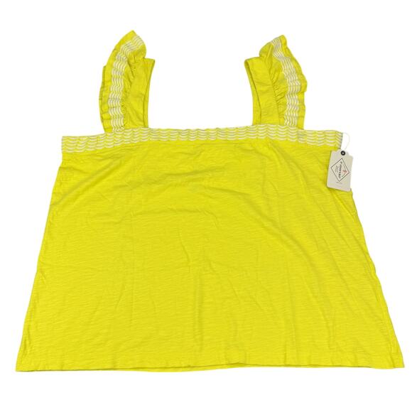NWT ST.JOHN'S BAY Women's Square Neck Embroidered Ruffle Top Sz XXL Petite Lemon - Picture 3 of 7